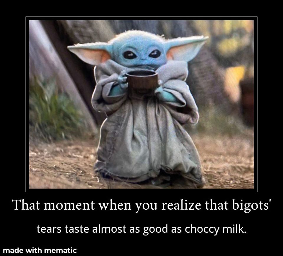 This meme is a play on the popular "Baby Yoda" character from the Star Wars series. The image shows Baby Yoda holding a cup and looking surprised, with the caption "In 2-3 sentences, describe this meme for someone who cannot see it." The text below the image reads: "That moment when you realize that Baby Yoda's 'I don't like it' face is actually just him drinking his first cup of coffee and realizing it's not as good as he thought it would be."